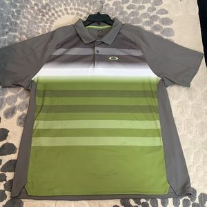 Oakley Polo Shirt Mens XXL Gray Stripe Short Sleeve Regular Fit Golf